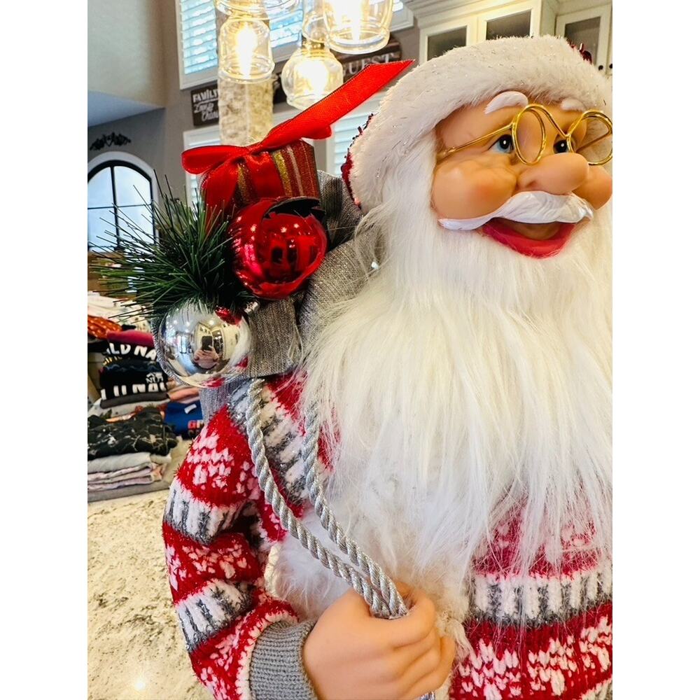 Santa Claus Figurine 24" Red Sweater Sequin Hat Christmas Decoration Holiday Fig - Picture 3 of 16